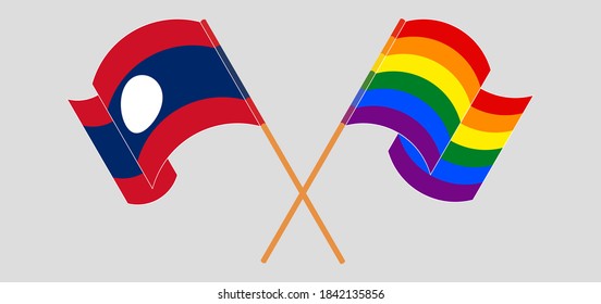 Crossed flags of Laos and LGBTQ