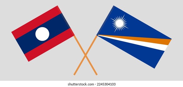 Crossed flags of Laos and Marshall Islands. Official colors. Correct proportion. Vector illustration
