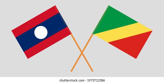 Crossed flags of Laos and Republic of the Congo. Official colors. Correct proportion