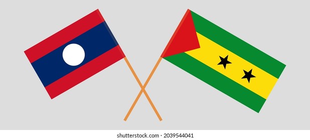Crossed flags of Laos and Sao Tome and Principe. Official colors. Correct proportion