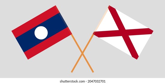Überquerte Flaggen von Laos und dem Staat Alabama. Offizielle Farben. Richtiger Anteil