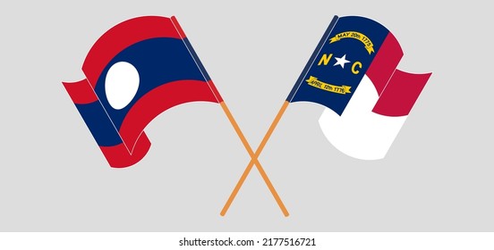 Crossed flags of Laos and The State of North Carolina. Official colors. Correct proportion. Vector illustration
