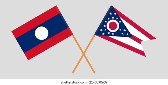 Crossed flags of Laos and the State of Ohio. Official colors. Correct proportion. Vector illustration
