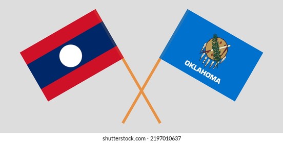 Banderas cruzadas de Laos y el estado de Oklahoma. Colores oficiales. Proporción correcta. Ilustración del vector
