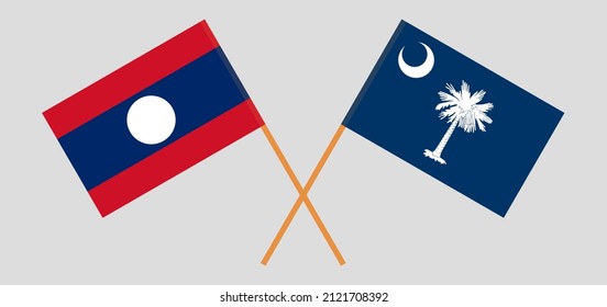 Banderas cruzadas de Laos y el estado de Carolina del Sur. Colores oficiales. Proporción correcta. Ilustración del vector
