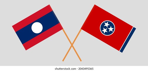 Crossed flags of Laos and the State of Tennessee. Official colors. Correct proportion