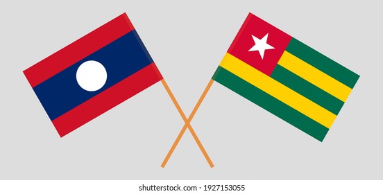 Crossed flags of Laos and Togo. Official colors. Correct proportion