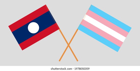 Crossed flags of Laos and Transgender Pride. Official colors. Correct proportion