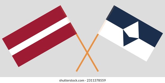 Crossed flags of Latvia and Antarctica. Official colors. Correct proportion. Vector illustration
