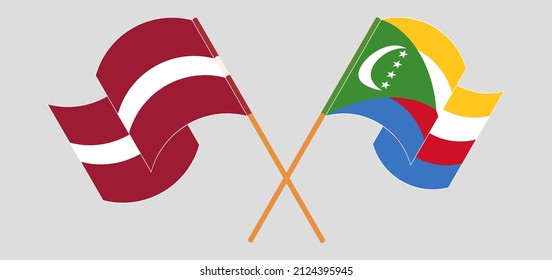 
Crossed flags of Latvia and the Comoros. Official colors. Correct proportion. Vector illustration

