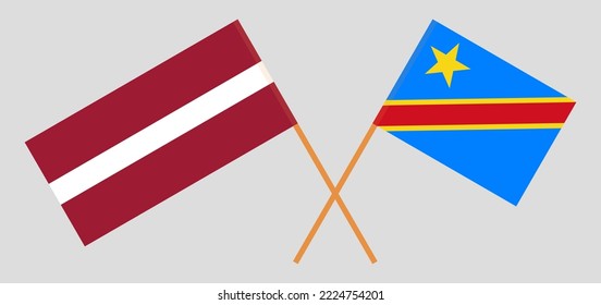 Crossed flags of Latvia and Democratic Republic of the Congo. Official colors. Correct proportion