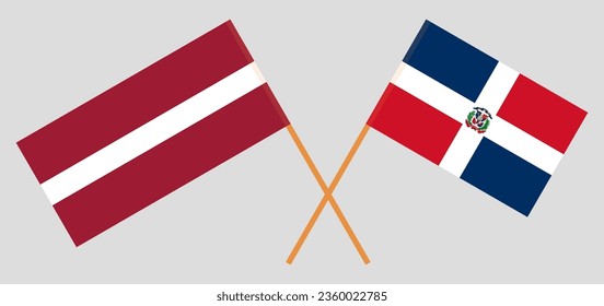 Crossed flags of Latvia and Dominican Republic. Official colors. Correct proportion. Vector illustration
