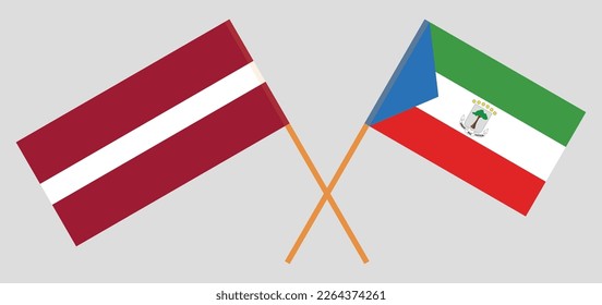 Banderas cruzadas de Letonia y Guinea Ecuatorial. Colores oficiales. Proporción correcta. Ilustración del vector
