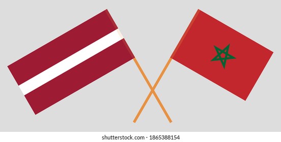 Banderas cruzadas de Letonia y Marruecos