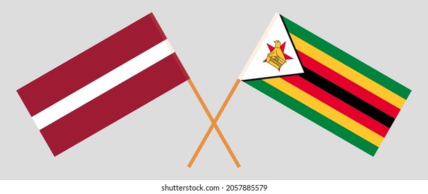 Crossed flags of Latvia and the Republic of Zimbabwe. Official colors. Correct proportion