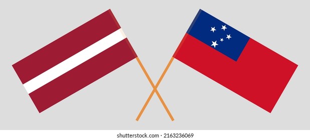 Crossed flags of Latvia and Samoa. Official colors. Correct proportion