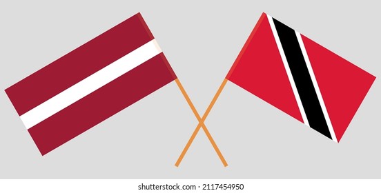 Crossed flags of Latvia and Trinidad and Tobago. Official colors. Correct proportion. Vector illustration
