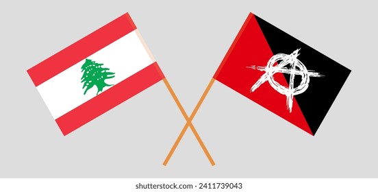 Crossed flags of the Lebanon and anarchy. Official colors. Correct proportion. Vector illustration
