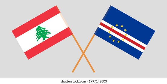 Crossed flags of the Lebanon and Cape Verde. Official colors. Correct proportion