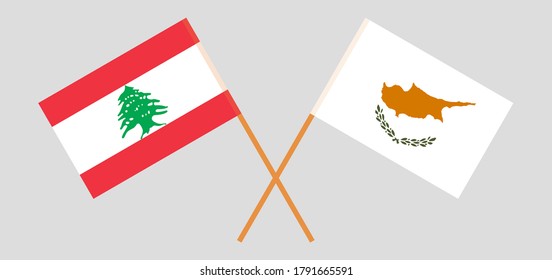 Crossed flags of Lebanon and Cyprus