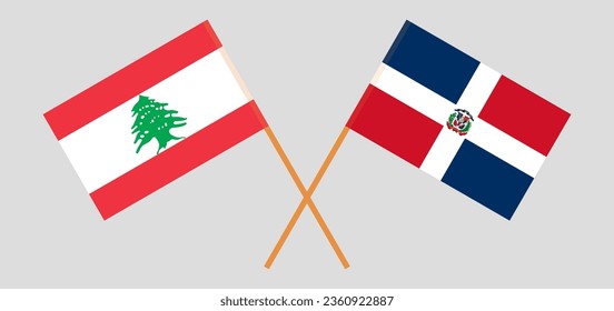 Crossed flags of the Lebanon and Dominican Republic. Official colors. Correct proportion. Vector illustration
