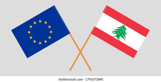 Crossed flags of Lebanon and the EU