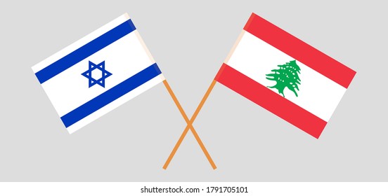 Crossed flags of Lebanon and Israel