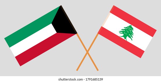 Crossed flags of Lebanon and Kuwait