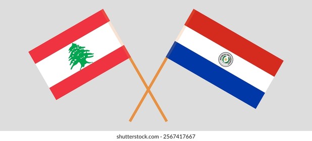 Crossed flags of the Lebanon and Republic of Paraguay. Official colors. Correct proportion. Vector illustration.
