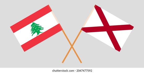 Crossed flags of the Lebanon and The State of Alabama. Official colors. Correct proportion
