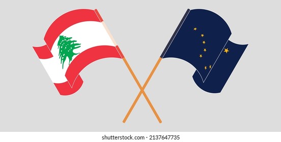 Crossed flags of the Lebanon and the State of Alaska. Official colors. Correct proportion. Vector illustration
