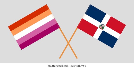 Crossed flags of Lesbian Pride and Dominican Republic. Official colors. Correct proportion. Vector illustration
