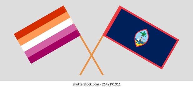 Crossed flags of Lesbian Pride and Guam. Official colors. Correct proportion