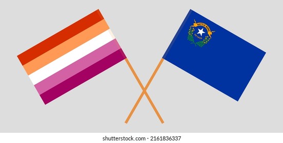 Crossed flags of Lesbian Pride and The State of Nevada. Official colors. Correct proportion. Vector illustration
