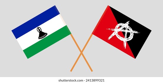 Crossed flags of Lesotho and anarchy. Official colors. Correct proportion. Vector illustration
