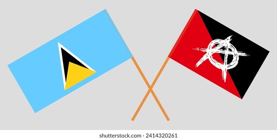 Crossed flags of Lesotho and anarchy. Official colors. Correct proportion. Vector illustration
