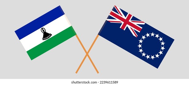 Crossed flags of Lesotho and Cook Islands. Official colors. Correct proportion. Vector illustration
