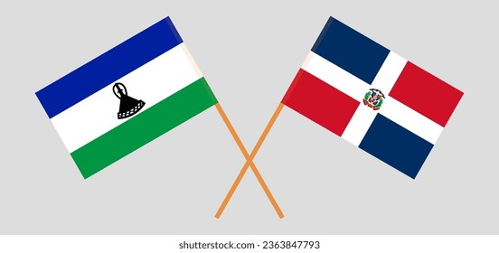 Crossed flags of Lesotho and Dominican Republic. Official colors. Correct proportion. Vector illustration
