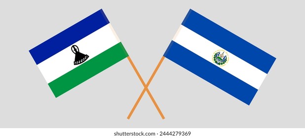 Crossed flags of Lesotho and El Salvador. Official colors. Correct proportion. Vector illustration
