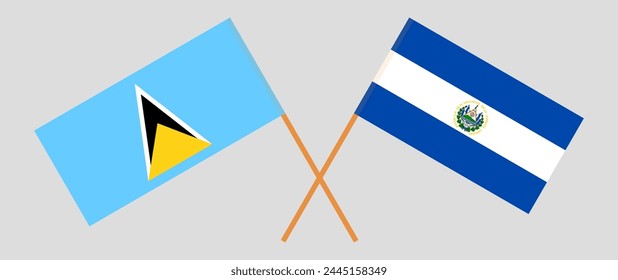 Crossed flags of Lesotho and El Salvador. Official colors. Correct proportion. Vector illustration
