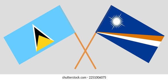 Crossed flags of Lesotho and Marshall Islands. Official colors. Correct proportion. Vector illustration
