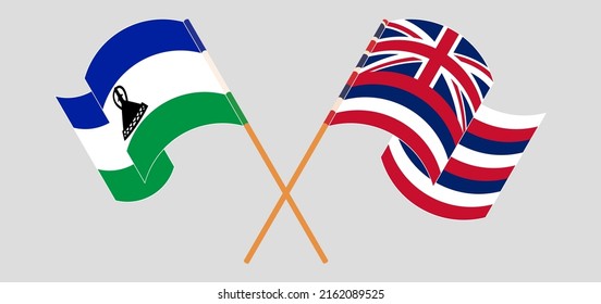 Crossed flags of Lesotho and The State Of Hawaii. Official colors. Correct proportion. Vector illustration
