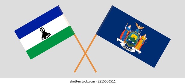 Crossed flags of Lesotho and The State of New York. Official colors. Correct proportion. Vector illustration
