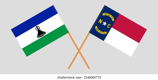 Crossed flags of Lesotho and The State of North Carolina. Official colors. Correct proportion. Vector illustration
