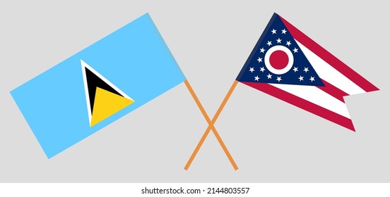 Banderas cruzadas de Lesotho y el Estado de Ohio. Colores oficiales. Proporción correcta. Ilustración del vector
