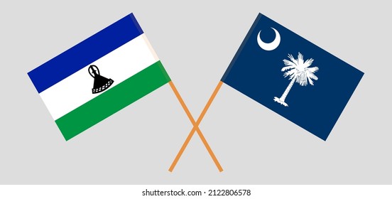Banderas cruzadas de Lesotho y el estado de Carolina del Sur. Colores oficiales. Proporción correcta. Ilustración del vector
