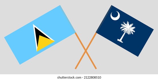 Banderas cruzadas de Lesotho y el estado de Carolina del Sur. Colores oficiales. Proporción correcta. Ilustración del vector
