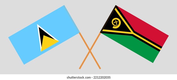 Banderas cruzadas de Lesotho y Vanuatu. Colores oficiales. Proporción correcta. Ilustración del vector
