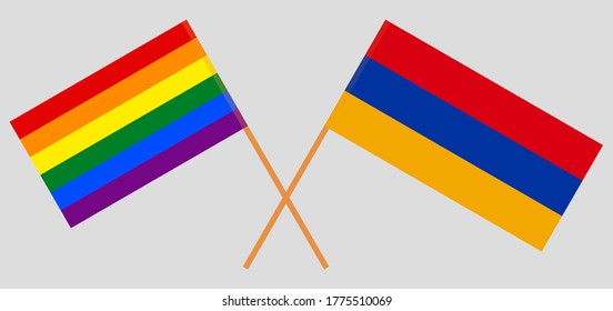 Crossed flags of LGBT and Armenia