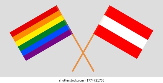 Crossed flags of LGBT and Austria